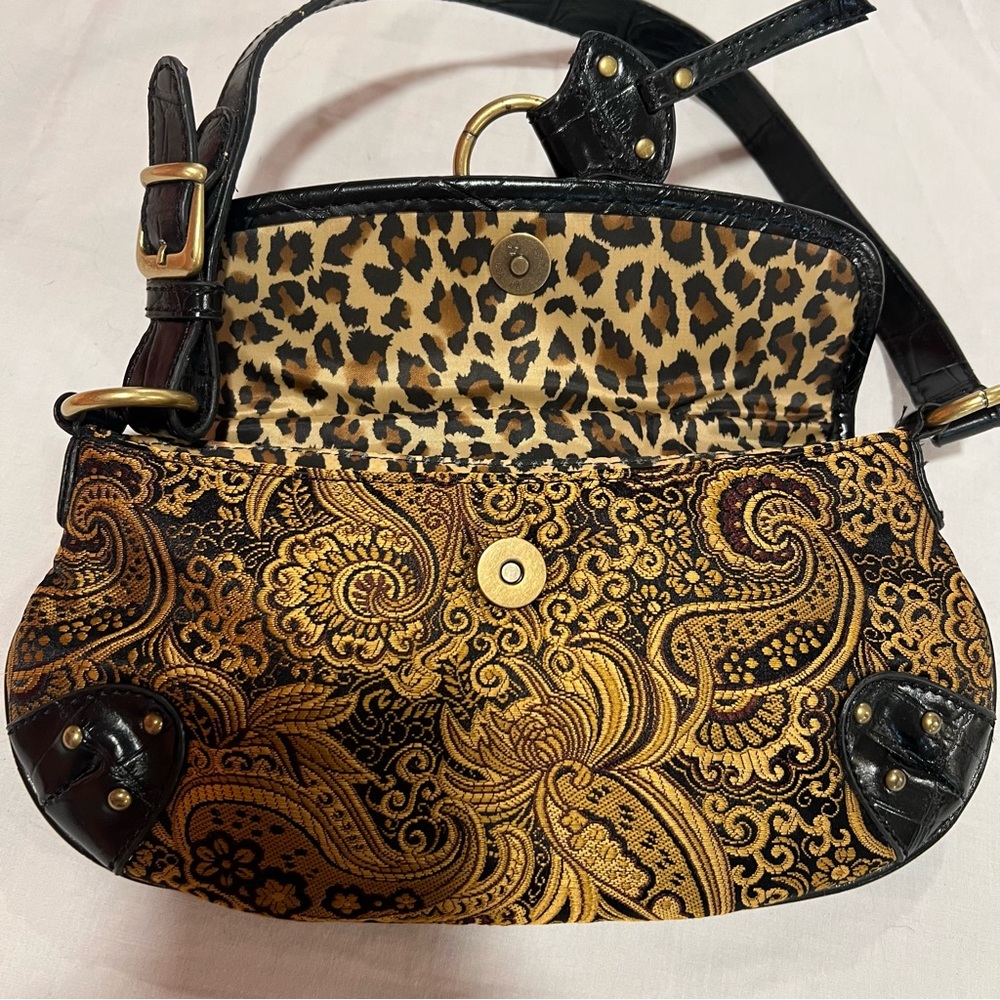 Vintage Nine West Black and Tan Brocade Cheetah Y2K Shoulder Bag - Picture 14 of 17